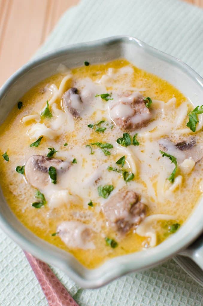 Slow Cooker Crock Pot Meatball Stroganoff Soup Recipe is the perfect comfort food for the entire family! 