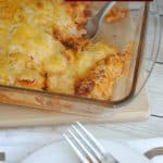 Sloppy joe Tater tot casserole text over a baking dish with casserole