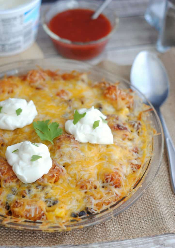 Easy cheesy Taco Tater Tot Casserole Recipe with ground beef. Easy, Simple comfort food perfect for family dinners. 