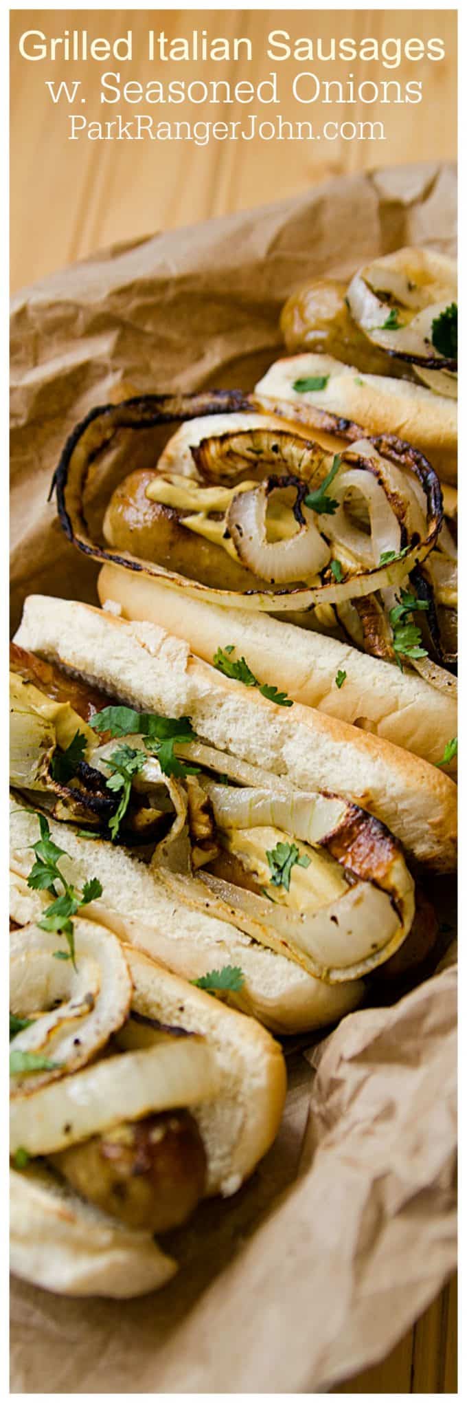 Grilled Italian Sausage Sandwiches with Seasoned Onions Recipe perfect for Fourth of July, Barbecues, Picnic or family dinners. Super easy to make and tastes amazing.