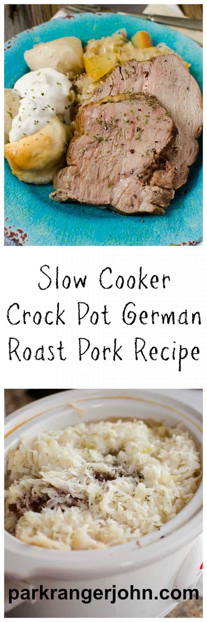 Slow Cooker Crock Pot German Pork Roast & Sauerkraut is one of my favorite dishes. It makes cooking dinners for the family a snap using this easy to follow recipe. #crockpot #slowcooker #recipes #roast #pork