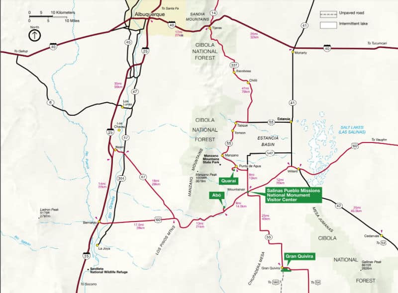 map of Salinas Pueblo Missions National Monument Sites