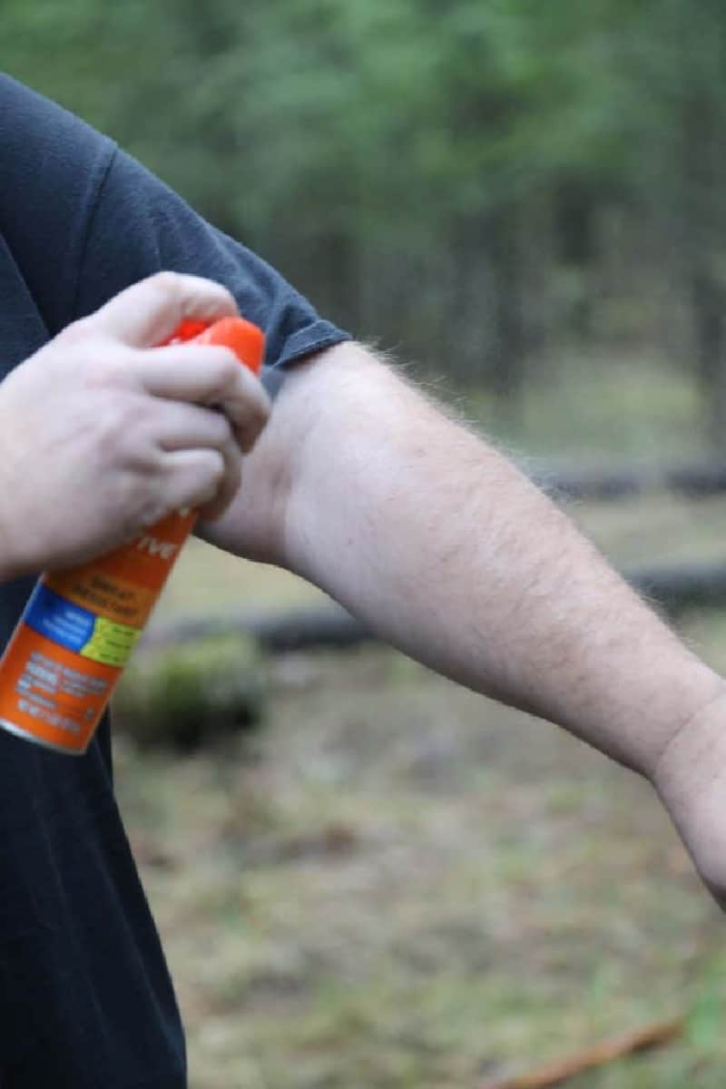 Applying insect repellent with DEET to arm