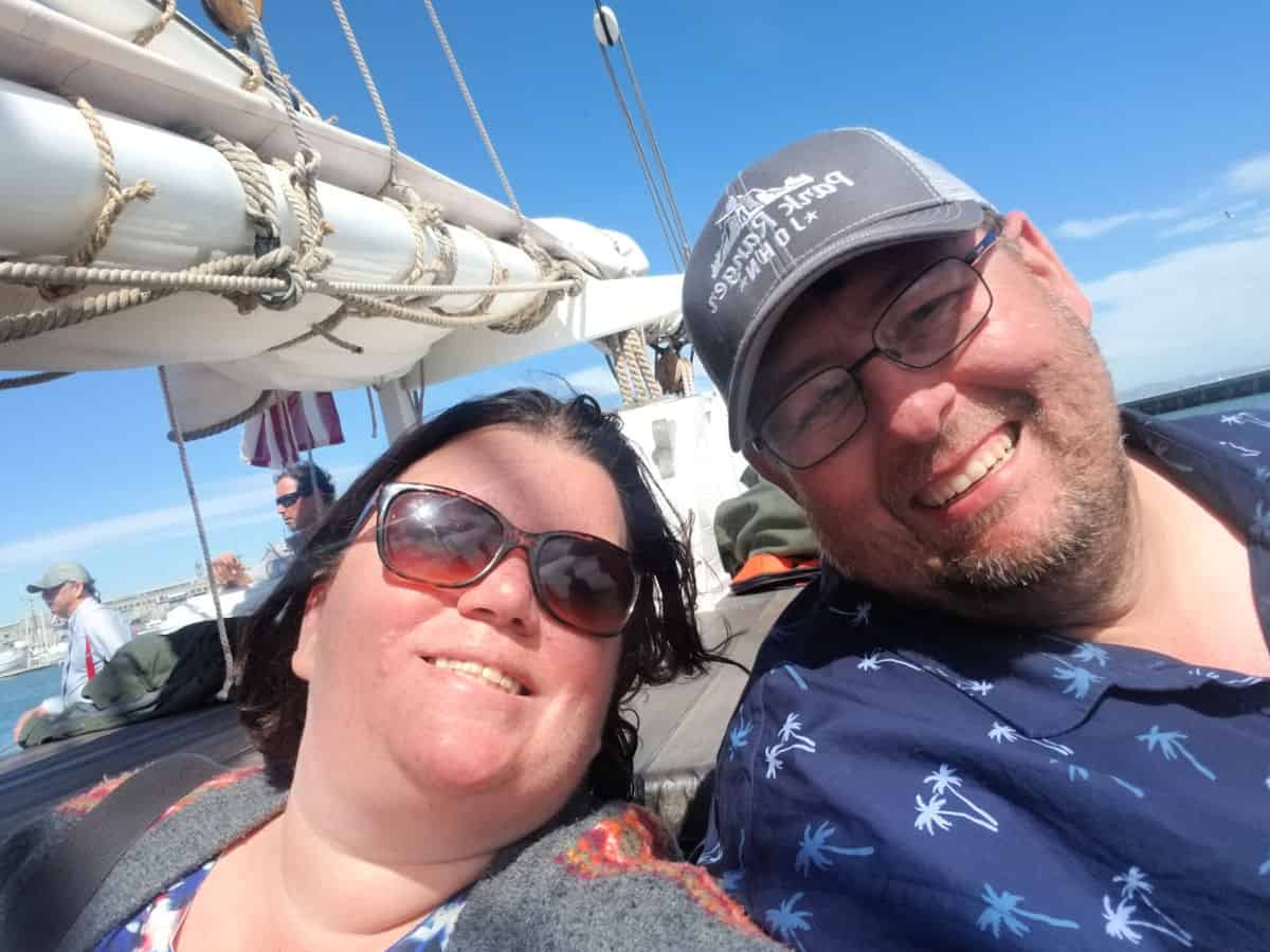 Park Ranger John and Tammilee enjoying their trip on the 1891 Scow Schooner Alma