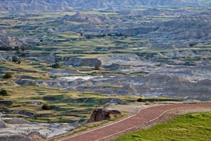 walking path through badlands national park