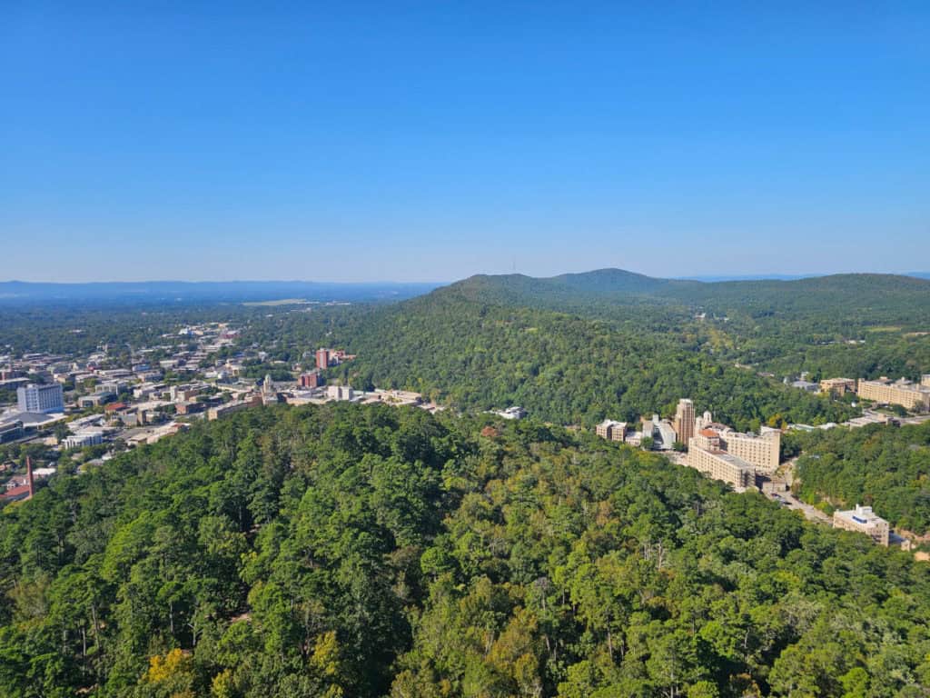 View of Bathhouse Row from the top of Hot Springs Mountain Tower