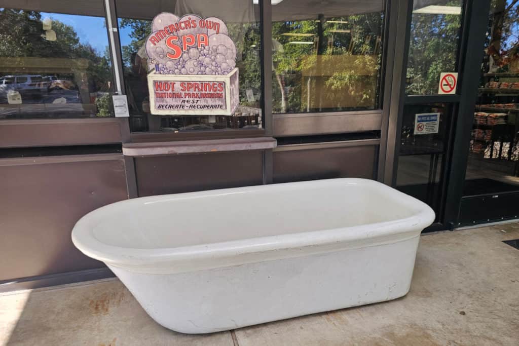 tub in front of Hot Springs Mountain Tower