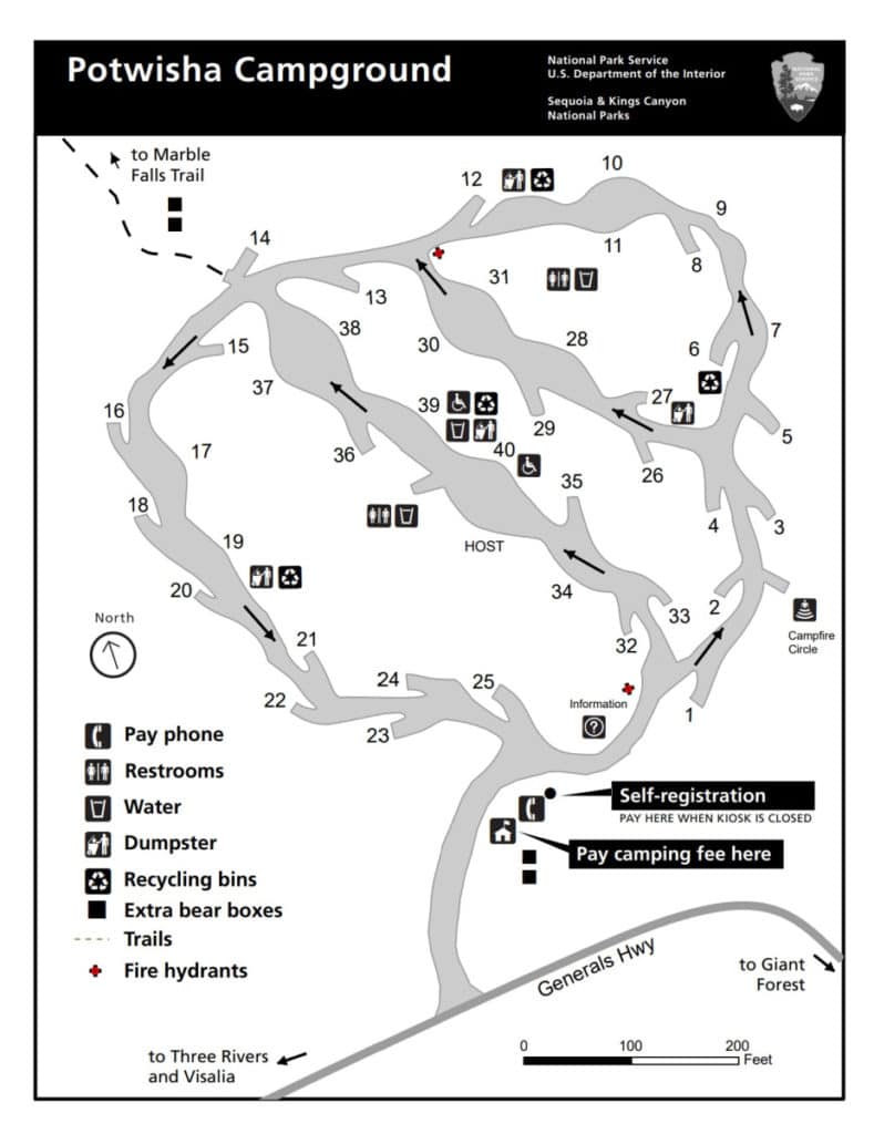 Potwisha Campground Map Sequoia National Park