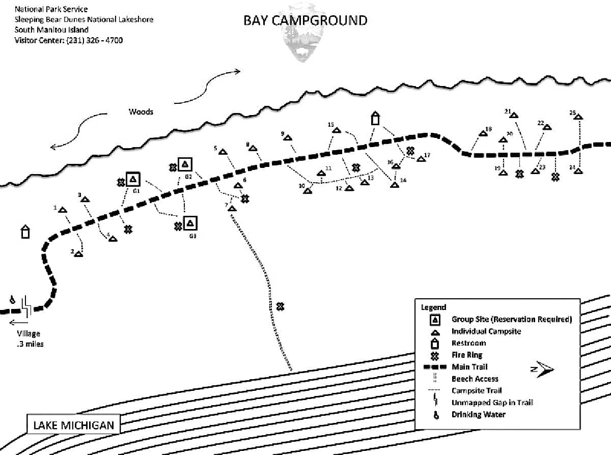 Bay Campground Map at Sleeping Bear Dunes National Lakeshore
