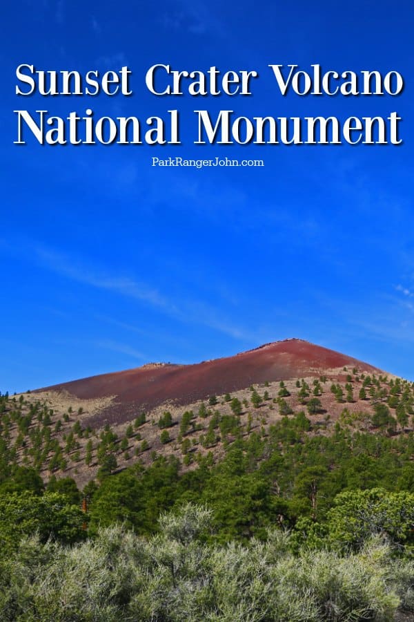 Sunset Crater Volcano National Monument with a bright blue background