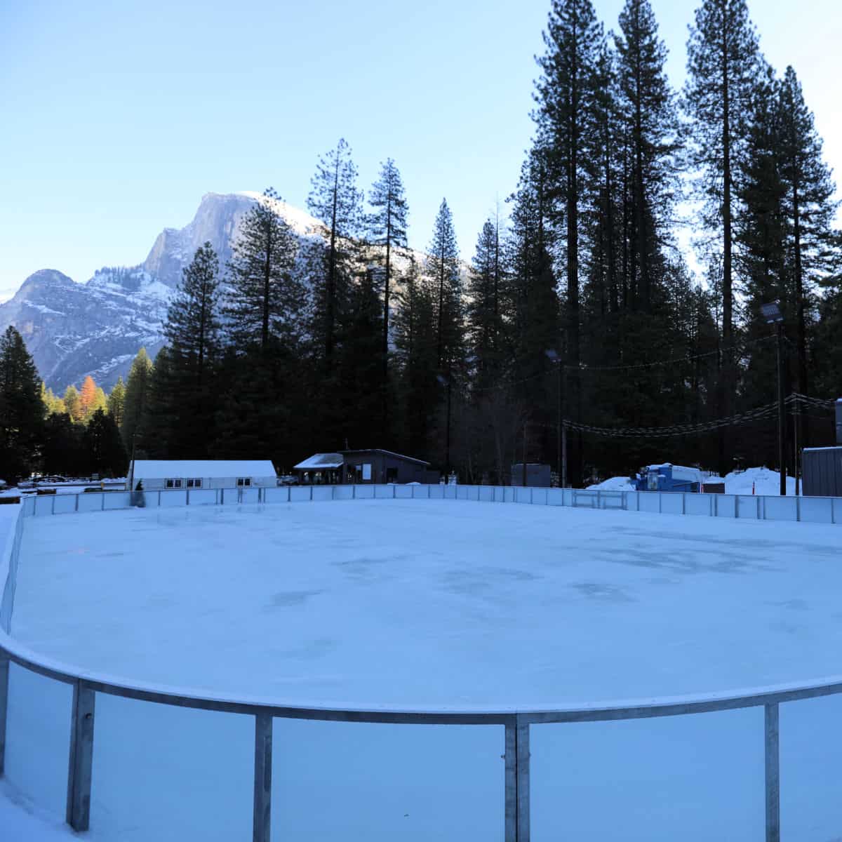 Curry Village Ice Skating Rink with views of Half Dome in Yosemite National Park California