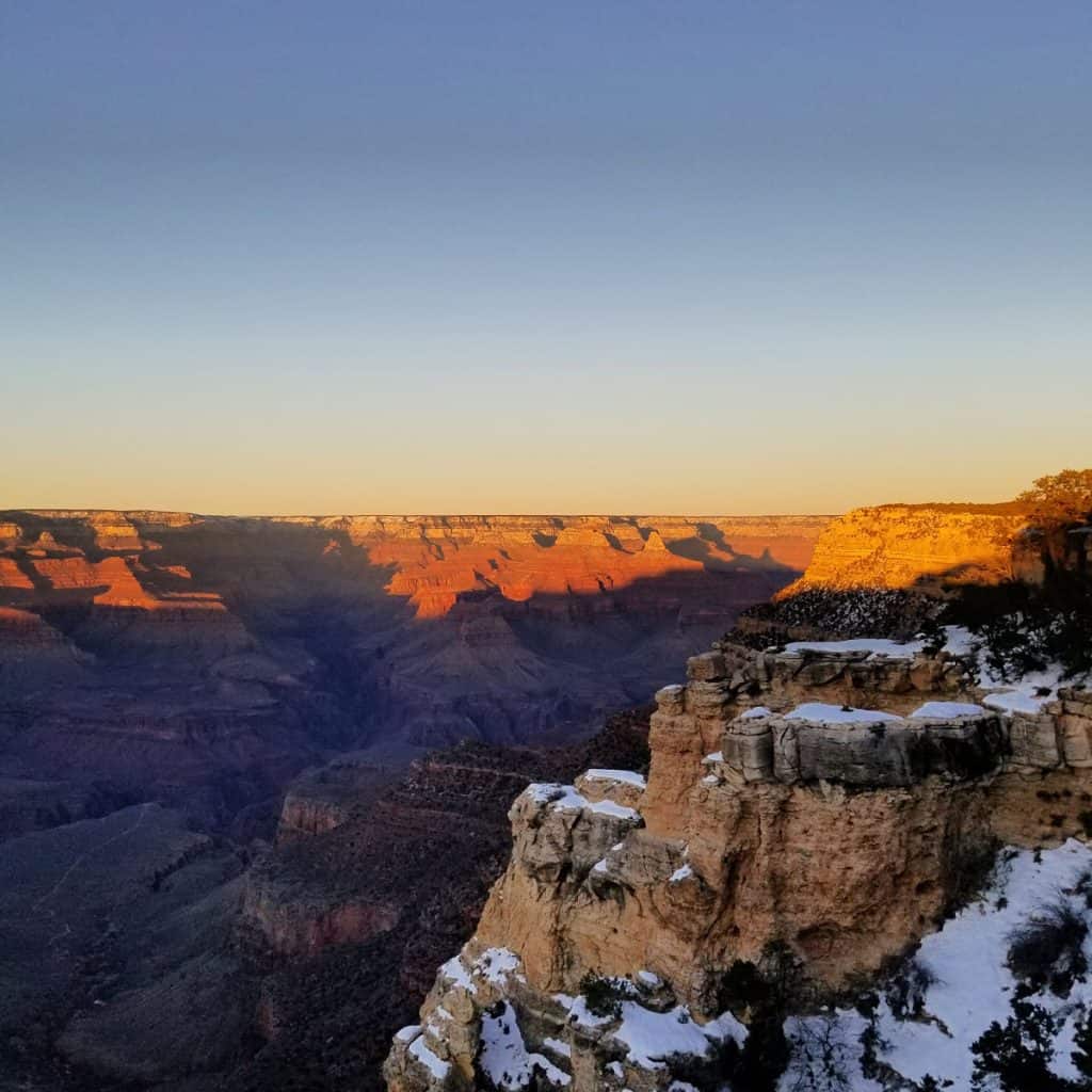 Snowy sunset at Grand Canyon