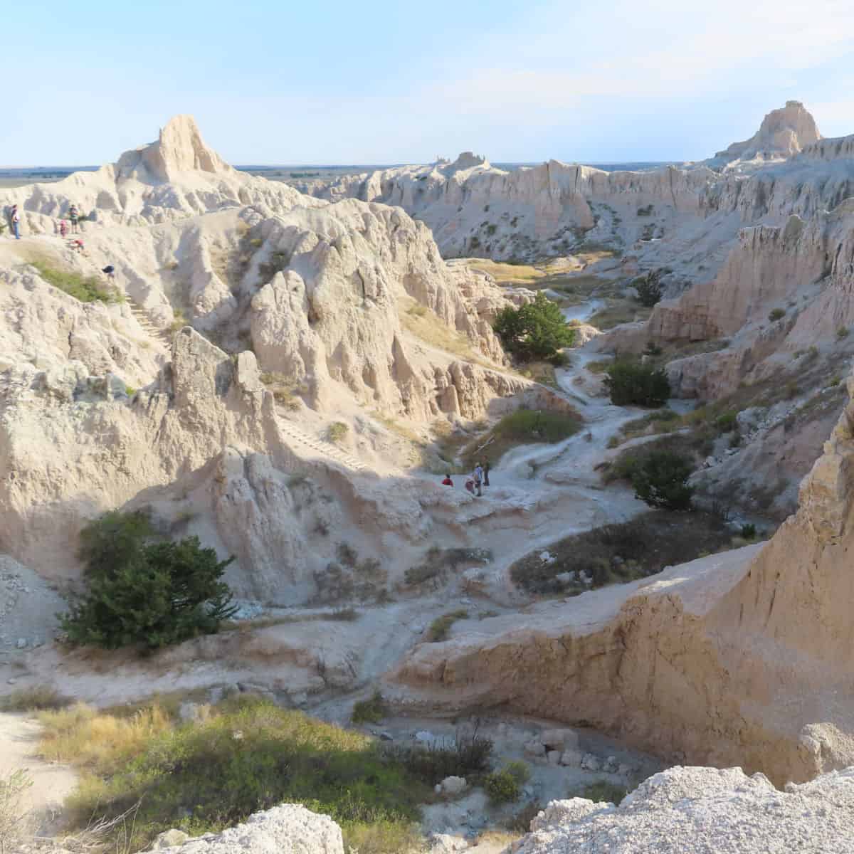 View of the Notch Trail and the log ladder to get to the top in Badlands National Park