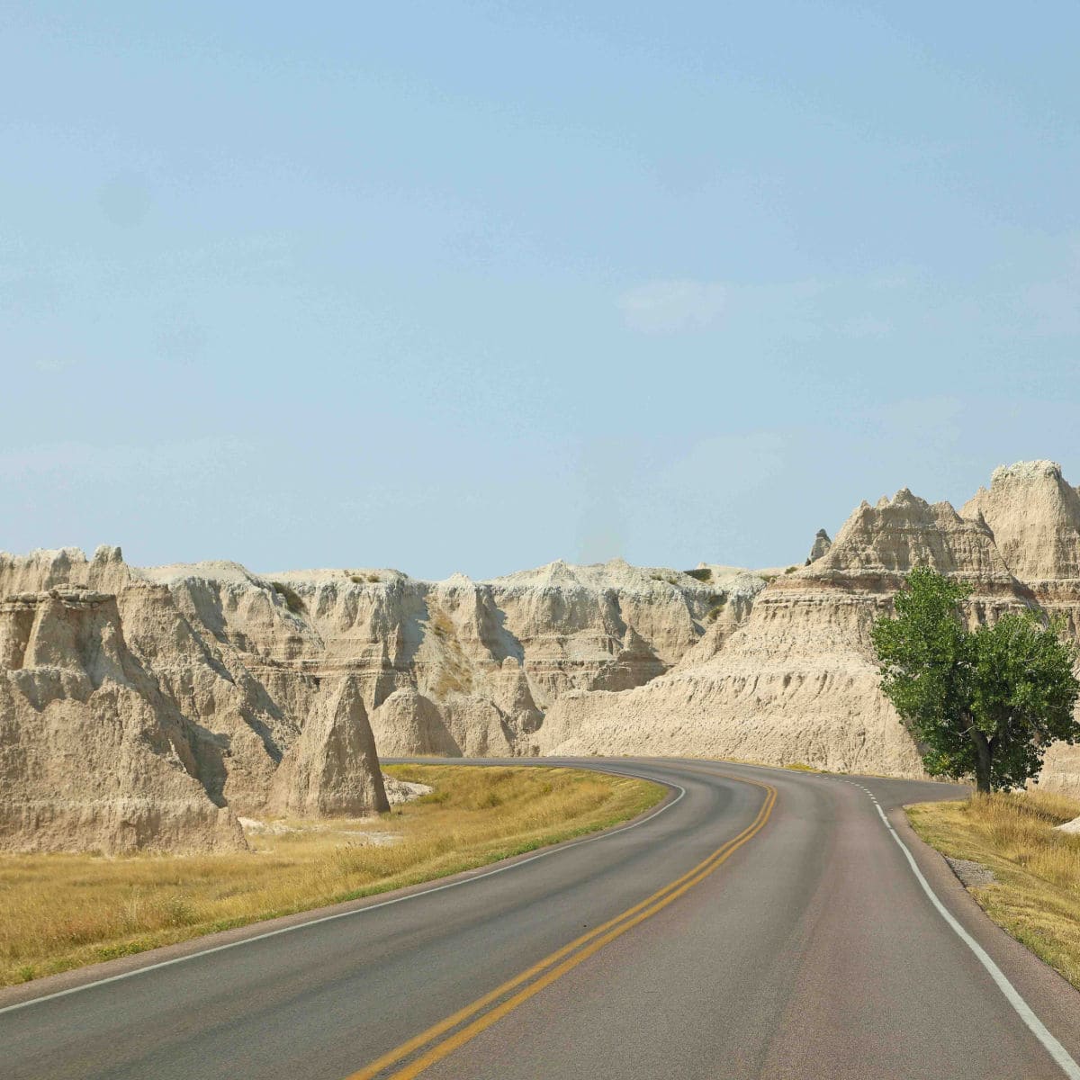 Driving along the Badlands Loop Road in Badlands National Park