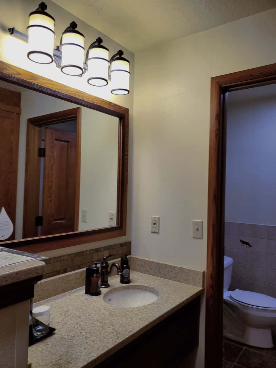Bathroom in a hotel room at the Zion National Park Lodge