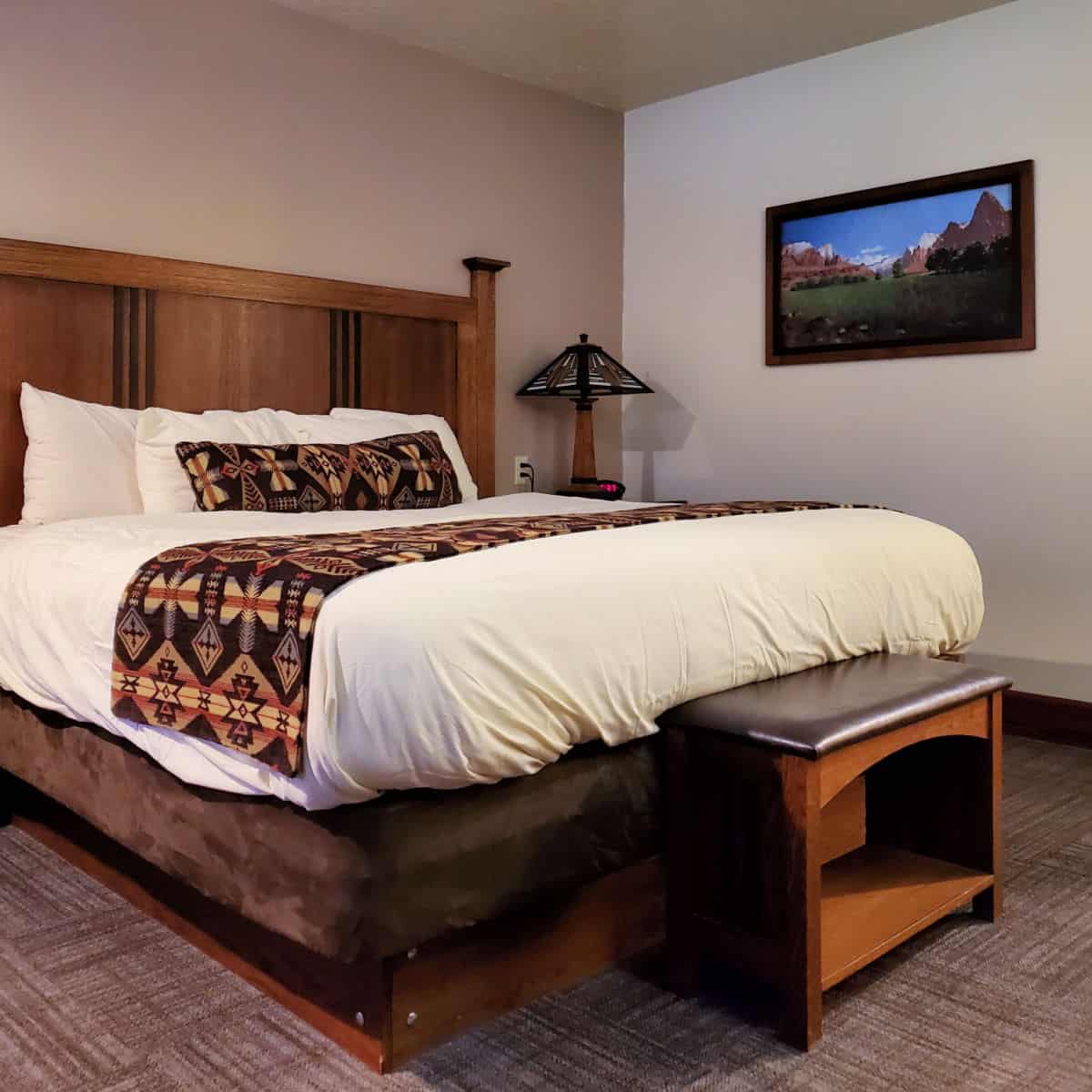 King size Bed in room at Zion National Park Lodge