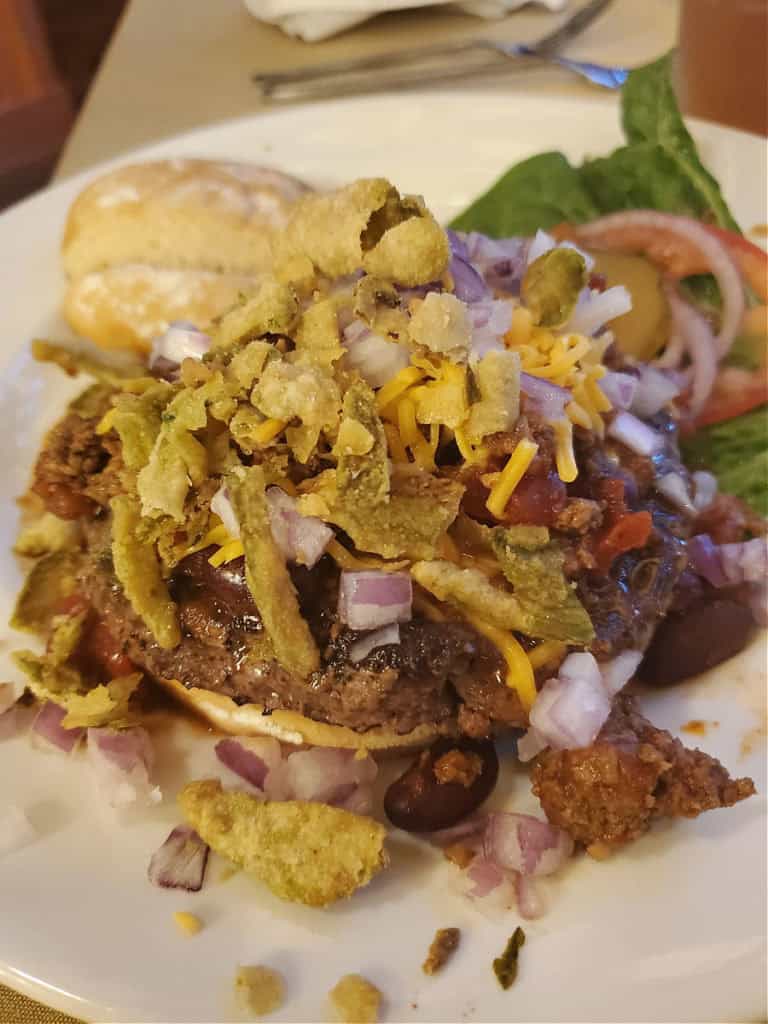 Bison Chili Burger at the Ptarmigan Room at Many Glacier Hotel