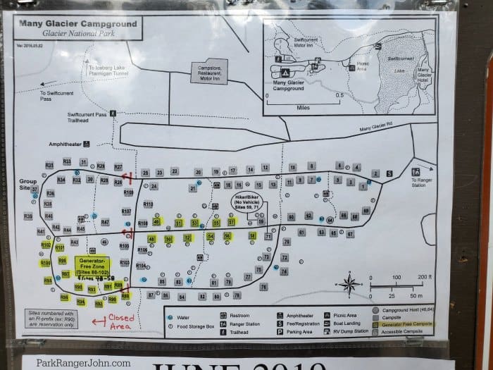 Many Glacier Campground Map. 