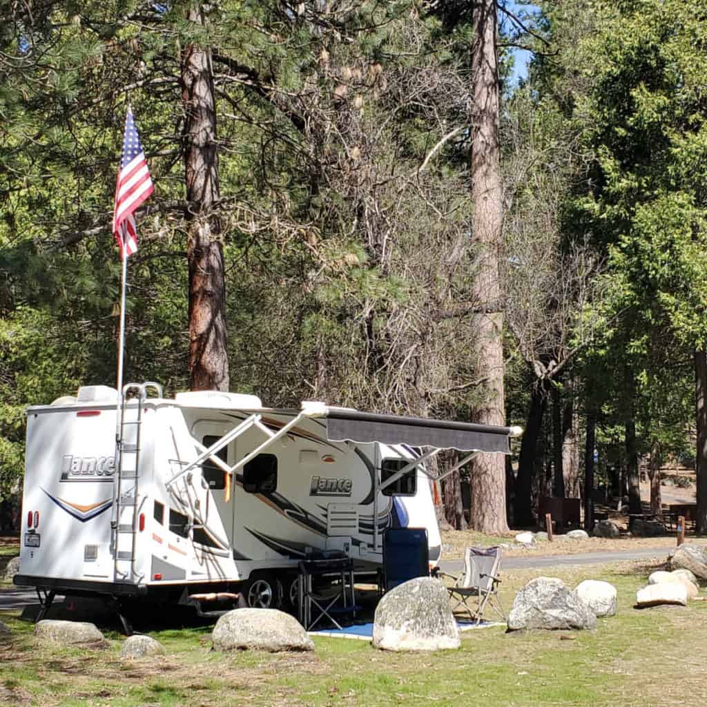 RV in a campsite in Wawona Campground, Yosemite National Park