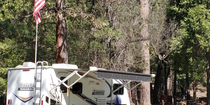 RV in a campsite in Wawona Campground, Yosemite National Park