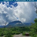 Photo of campsite in St Mary Campground in Glacier with text "St Mary Campground Glacier National Park by ParkRangerJohn.com"