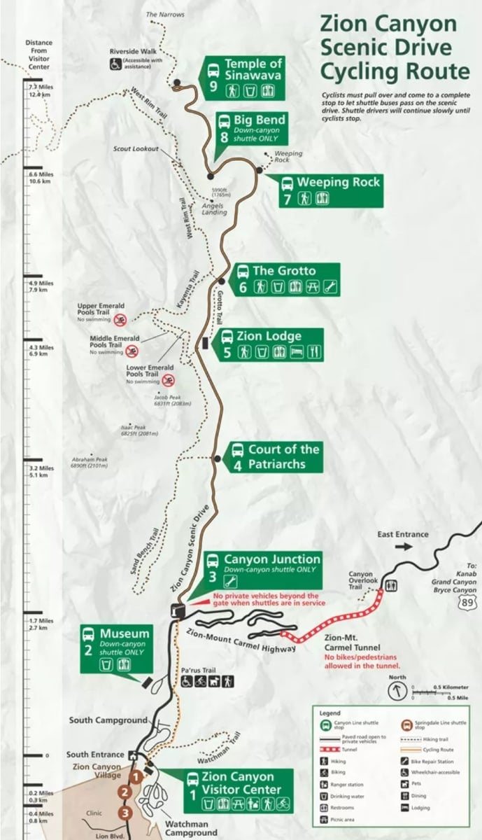 Zion Canyon Shuttle Map Zion National Park