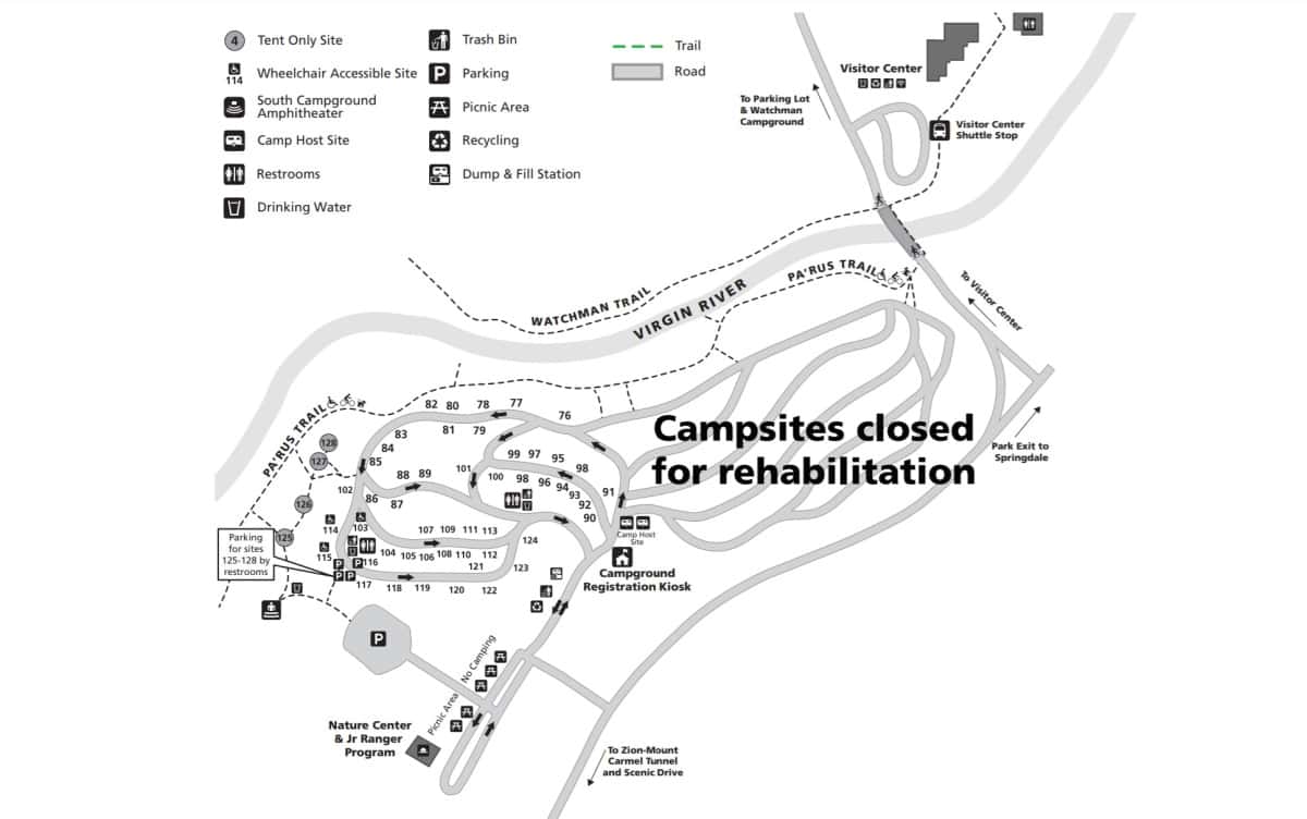Temporary South Campground Map during South Campground Rehabilitation beginning 6/1/2023
