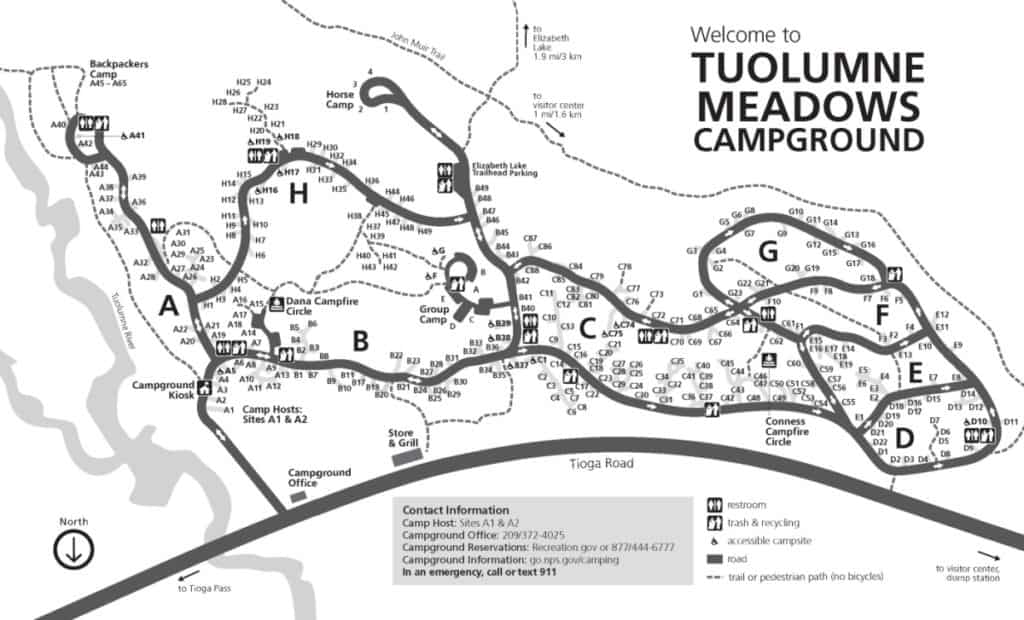 Toulumne Meadows Campground Map