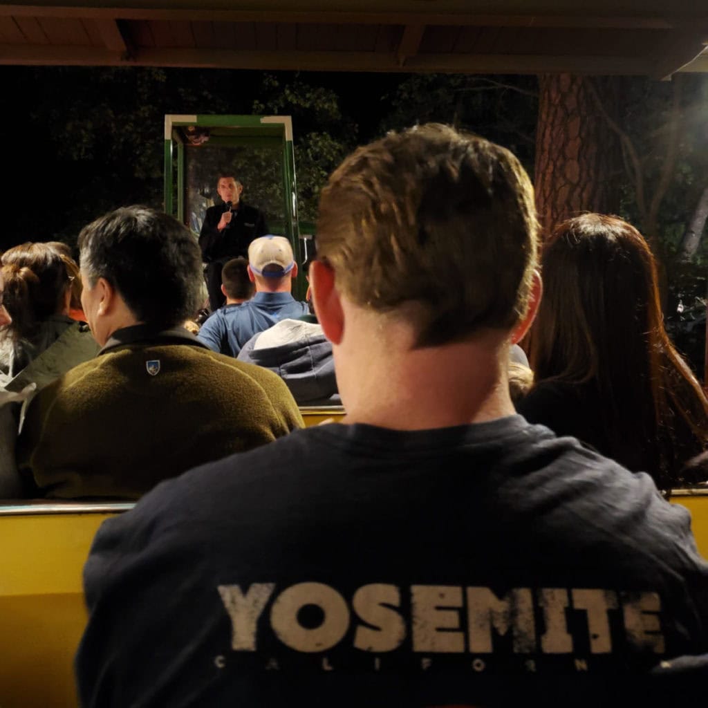 passengers on the Moonlight Valley Floor Tour Yosemite National Park