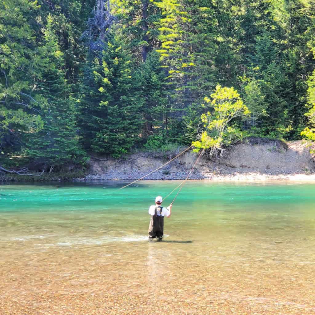 Fly Fishing in creek behind Apgar Village Lodge