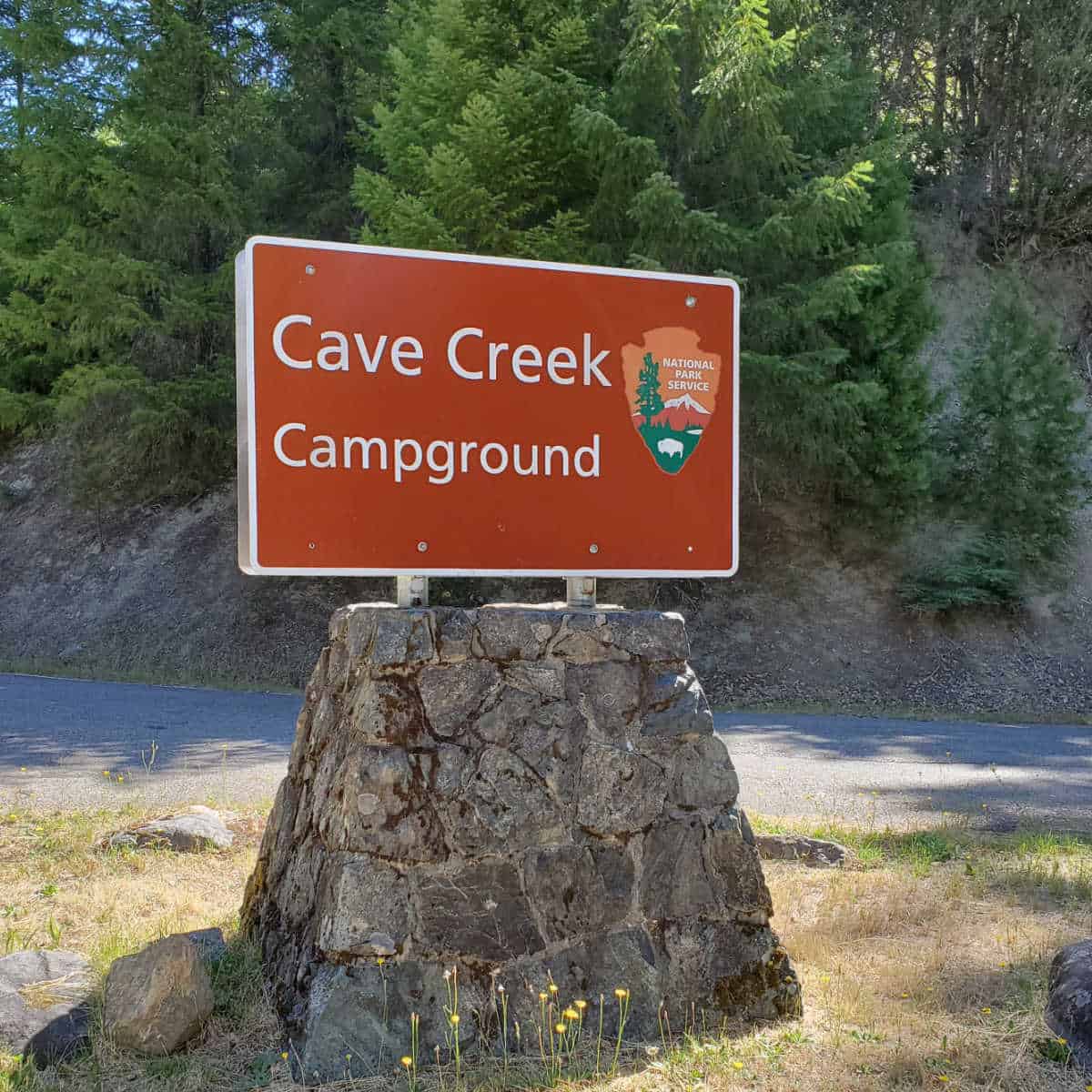Cave Creek Campground entrance sign at Oregon Caves National Monument in Oregon