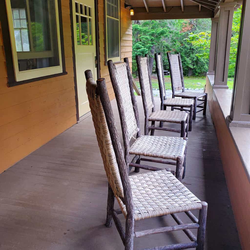 Chairs on the front porch of the National Park Inn