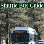 Photo of a bus in the grand canyon with text "Grand Canyon Shuttle Bus Guide by ParkRangerJohn.com"