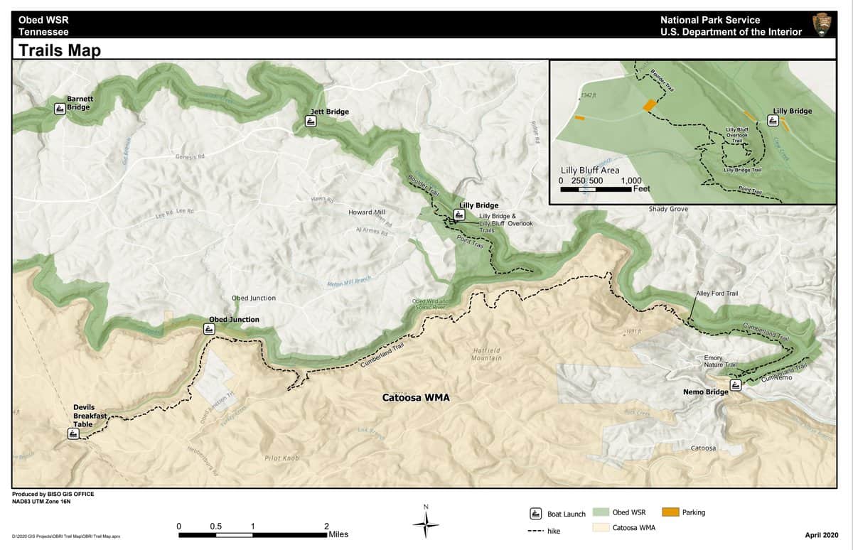 Obed Wild and Scenic River Trails Map