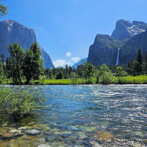Merced River with El Capitan and Bridal Veil Fall in Yosemite Valley