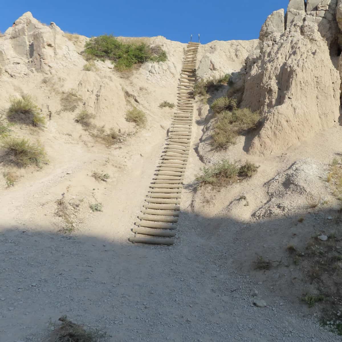 The log ladder you climb on Notch Trail Badlands National Park