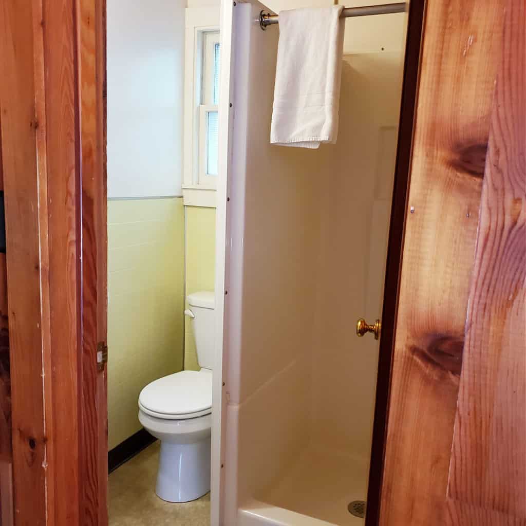 Bathroom in room #1 at Motel Lake McDonald