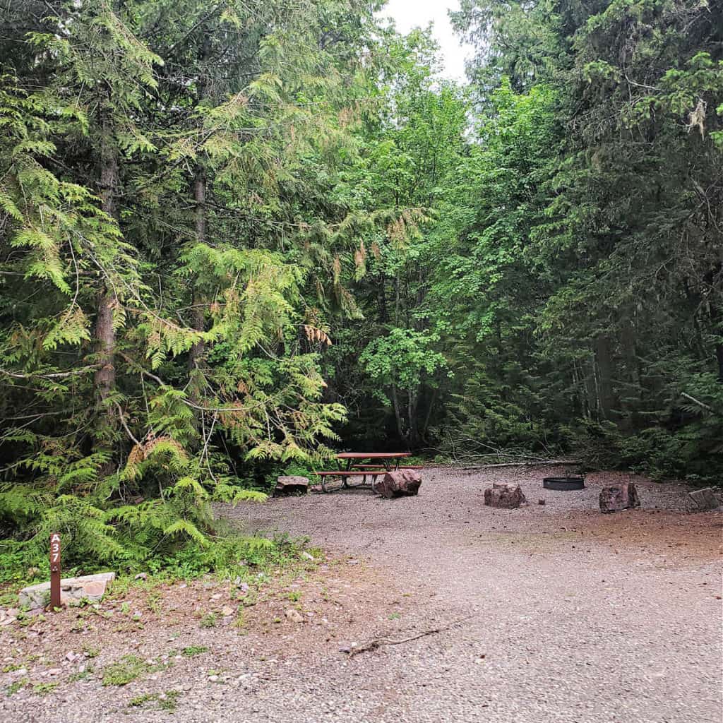 Campsite A37 in Avalanche Campground, Glacier National Park