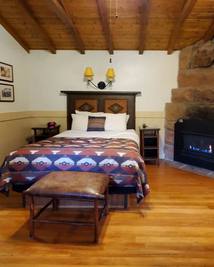 Zion National Park Cabin with a fireplace