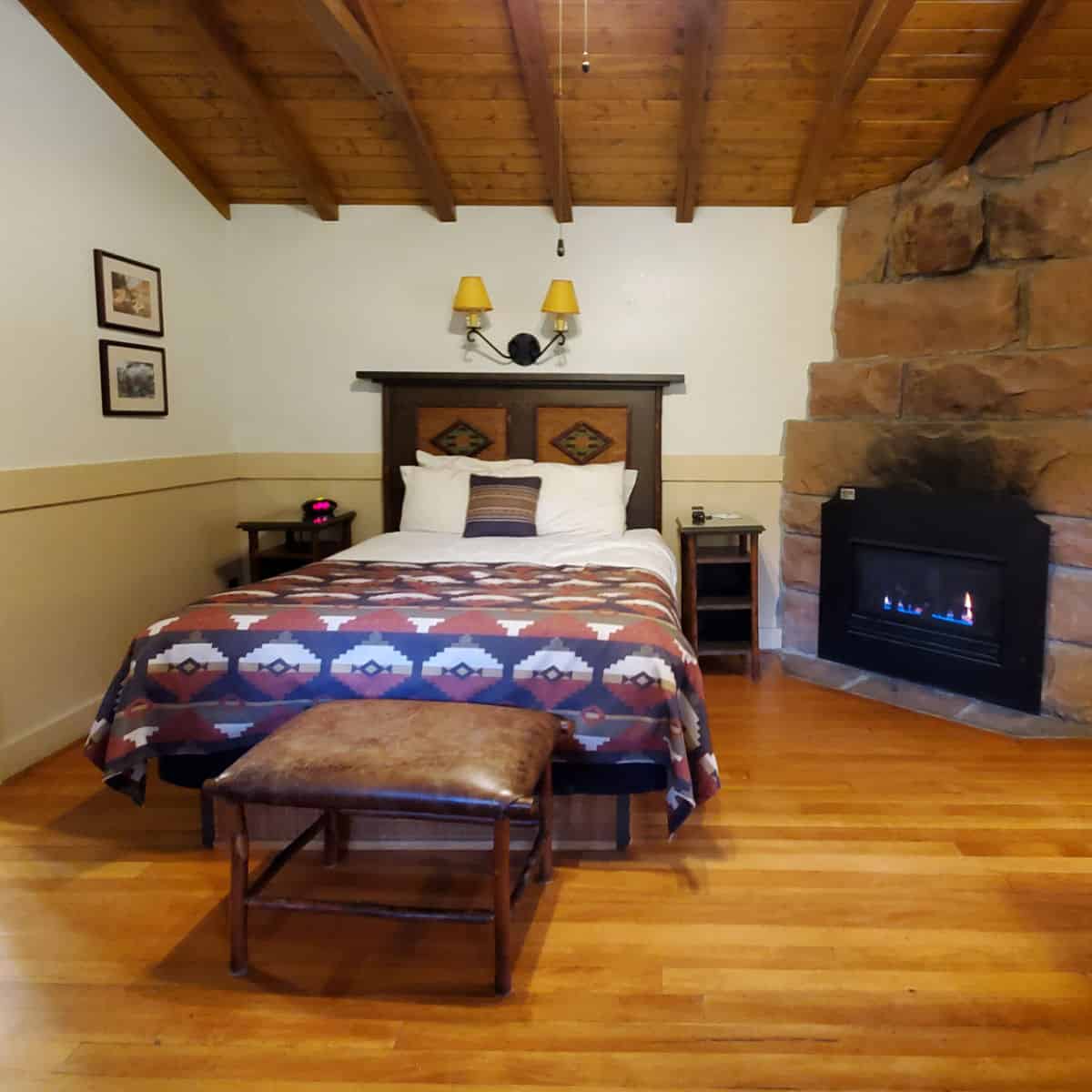 Zion National Park Cabin with a fireplace