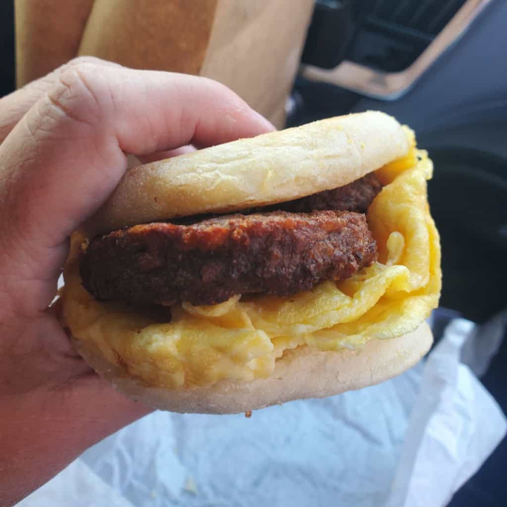 English muffin breakfast sandwich at Wylie's Canteen