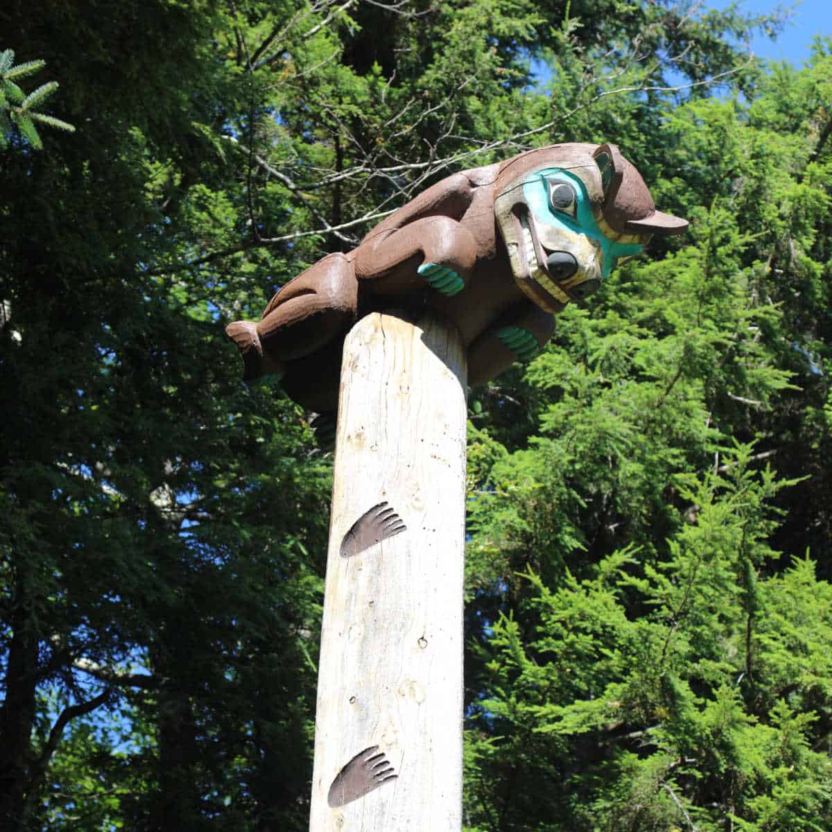 Kaats Bear Wife pole at Totem Bight State Park in Alaska