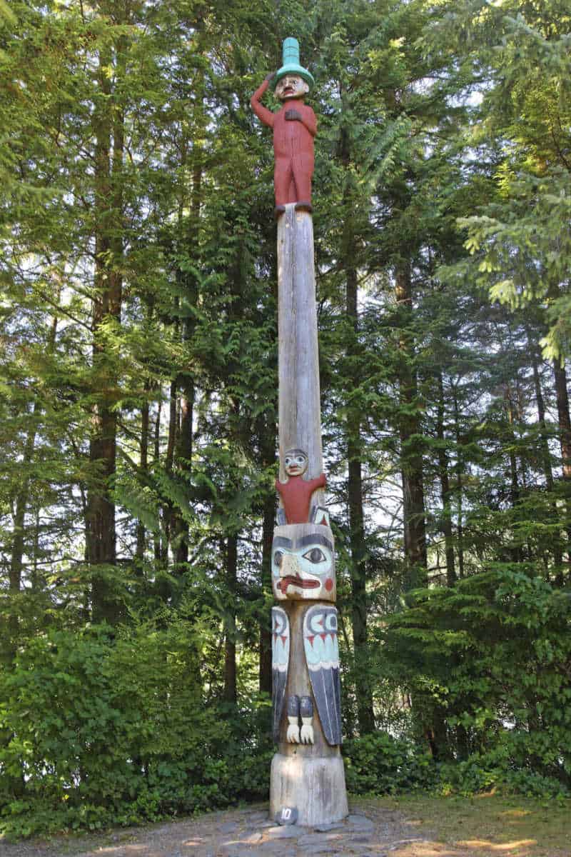Raven and the head of Nass at Totem Bight State Park Alaska