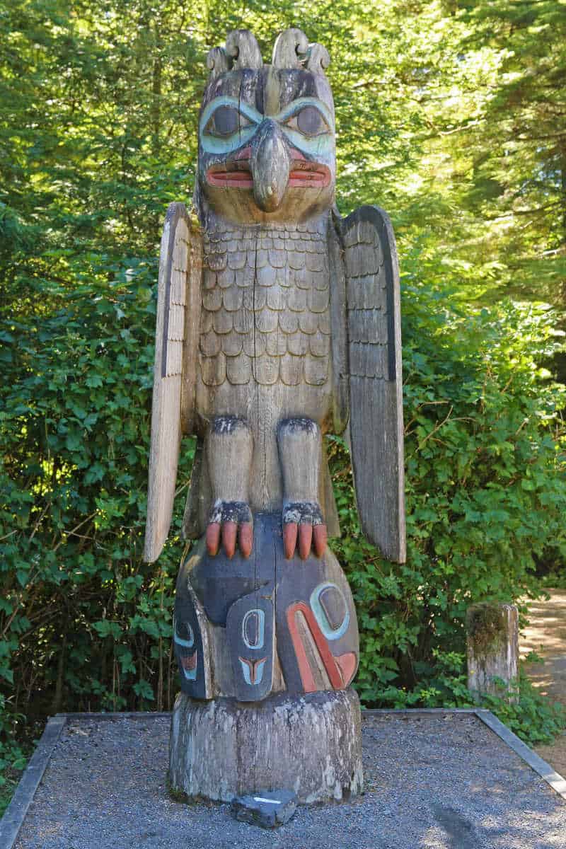 Thunderbird and whale pole at Totem Bight State Historical Park in Ketchikan Alaska