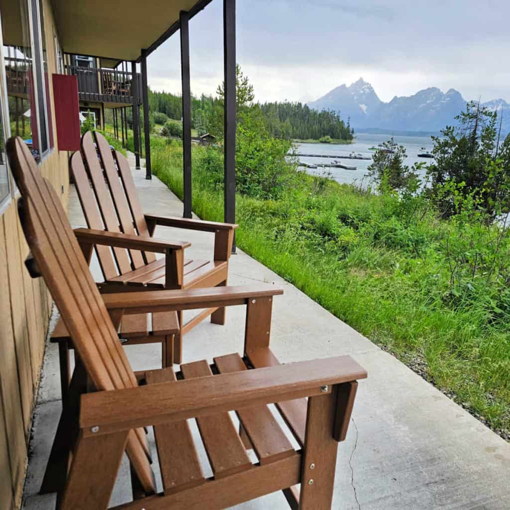 Adirondack Chairs on back deck on Signal Lodge Cabins