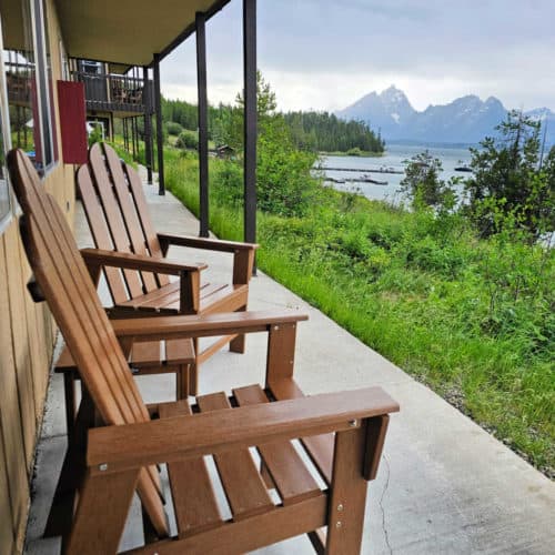 Adirondack Chairs on back deck on Signal Lodge Cabins