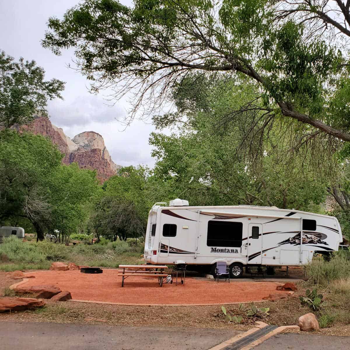 RV parked in the Watchman Campground at Zion National Park
