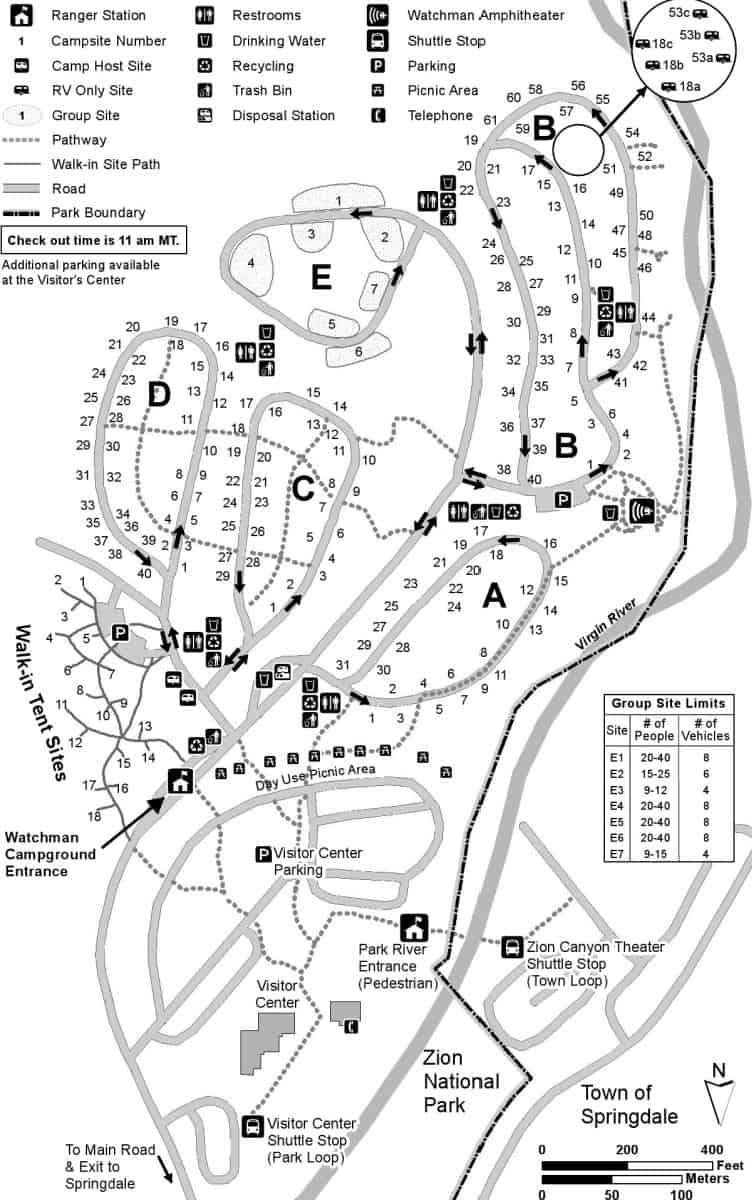 Watchman Campground Map Zion National park