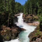 Photo of Silver Falls with text "Silver Falls Loop Trail Mount Rainier National Park by ParkRangerJohn.com"