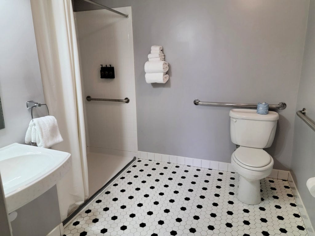 ADA Bathroom in Room #27 Motel Room at Rising Sun Motor Inn Glacier National Park